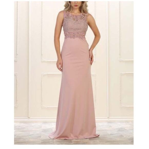 MayQueen | Dusty Rose Floral Lace-Overlay Gown Women Size 4 # H284 - Picture 2 of 5